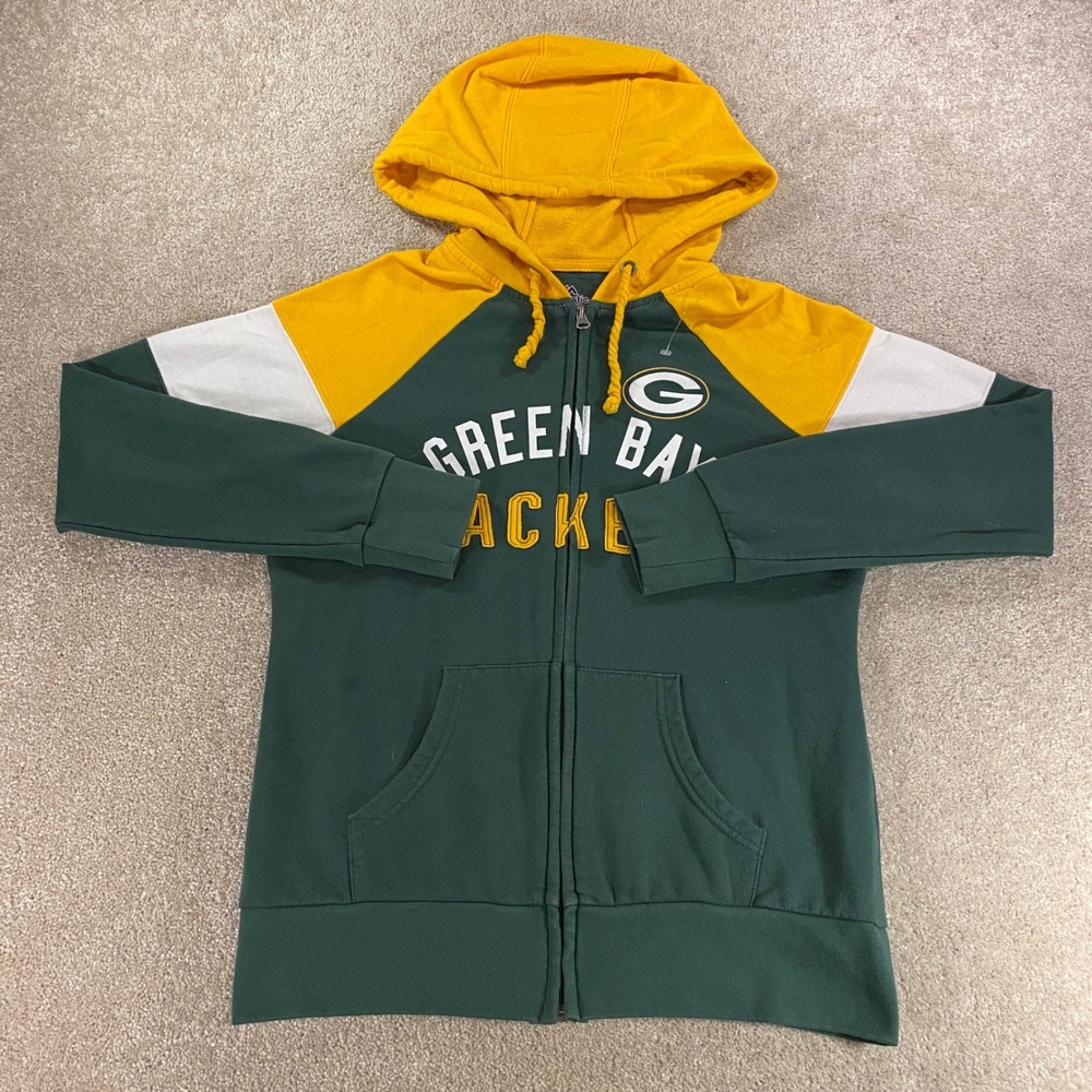 Majestic Green Bay Packers Hoodie Mens Small Green Gold Zip Up Colorblock NFL